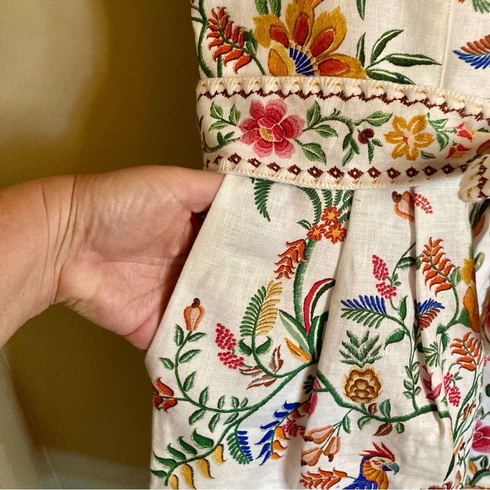 NEW FARM Rio Off-White Delicate Forest Euroflax™ Premium Linen Romper Size XL - Picture 11 of 16